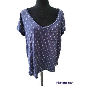 Torrid Women’s Size 0/Large Blue & White Feathers Slub Knit Pocket T-Shirt Plus